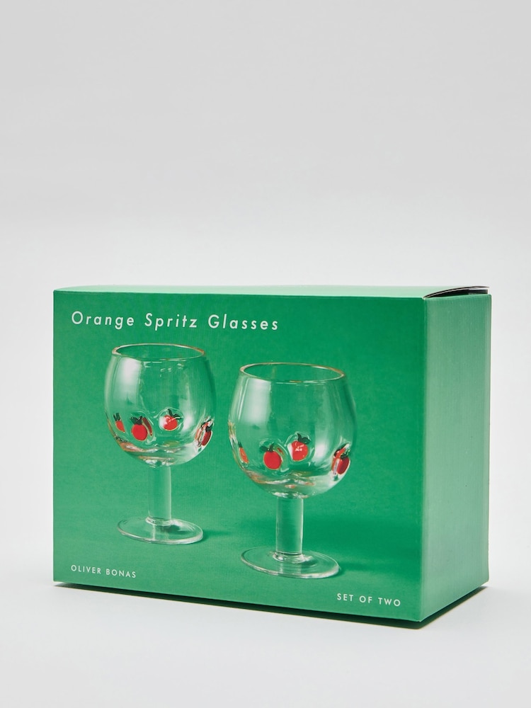 Oliver Bonas Set of 2 Clear Orange Spritz Glasses - Image 5 of 5
