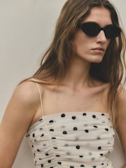 Mango Cream Polka Dot Ruched Strappy Top - Image 4 of 7