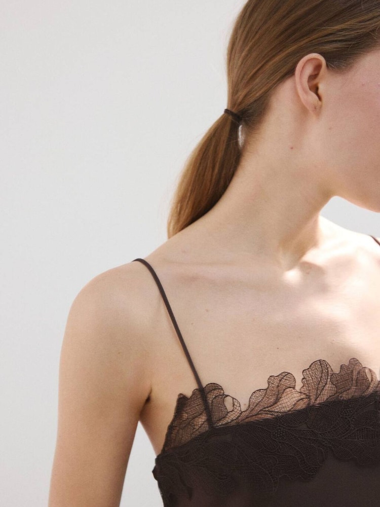Mango Brown Lace Detail Strappy Cami - Image 2 of 5