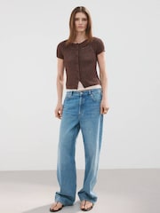 Mango Brown Open Knit Button Up Cardigen - Image 1 of 6