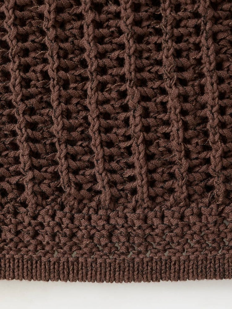 Mango Chocolate Brown Open Knit Short Sleeved Button Up Cardigan - Image 7 of 7