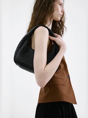 Mango Black Weave Shoulder Bag - Image 1 of 7