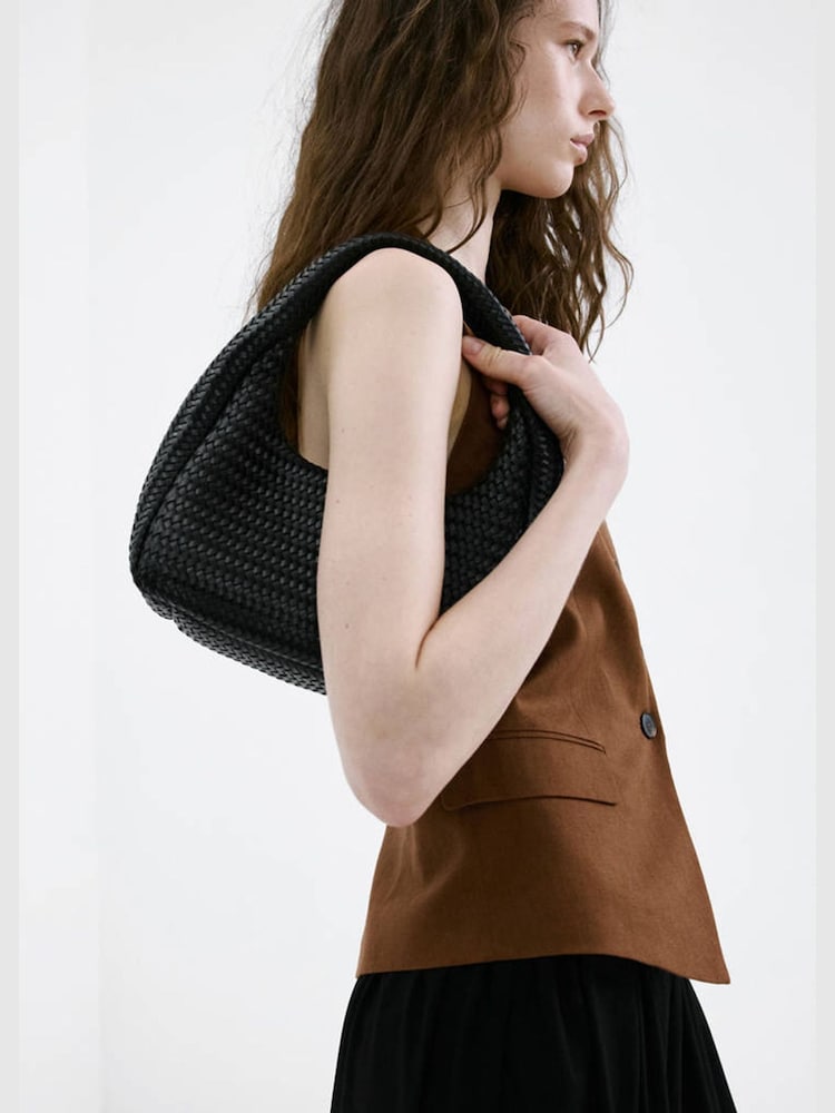 Mango Black Weave Shoulder Bag - Image 1 of 7