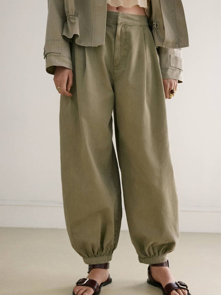 Mango Green Balloon Hem Trousers - Image 1 of 5