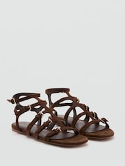 Mango Brown Strappy Flat Sandals - Image 1 of 4