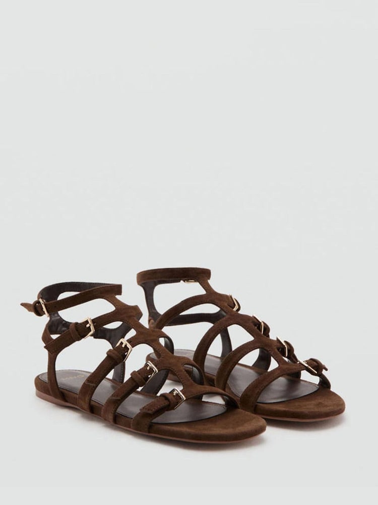 Mango Brown Strappy Flat Sandals - Image 1 of 4