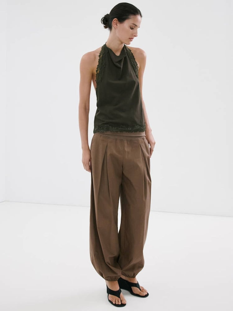 Mango Green Lace Trim Halter Top - Image 1 of 7