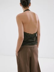 Mango Green Lace Trim Halter Top - Image 3 of 7