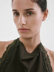 Mango Green Lace Trim Halter Top - Image 4 of 7