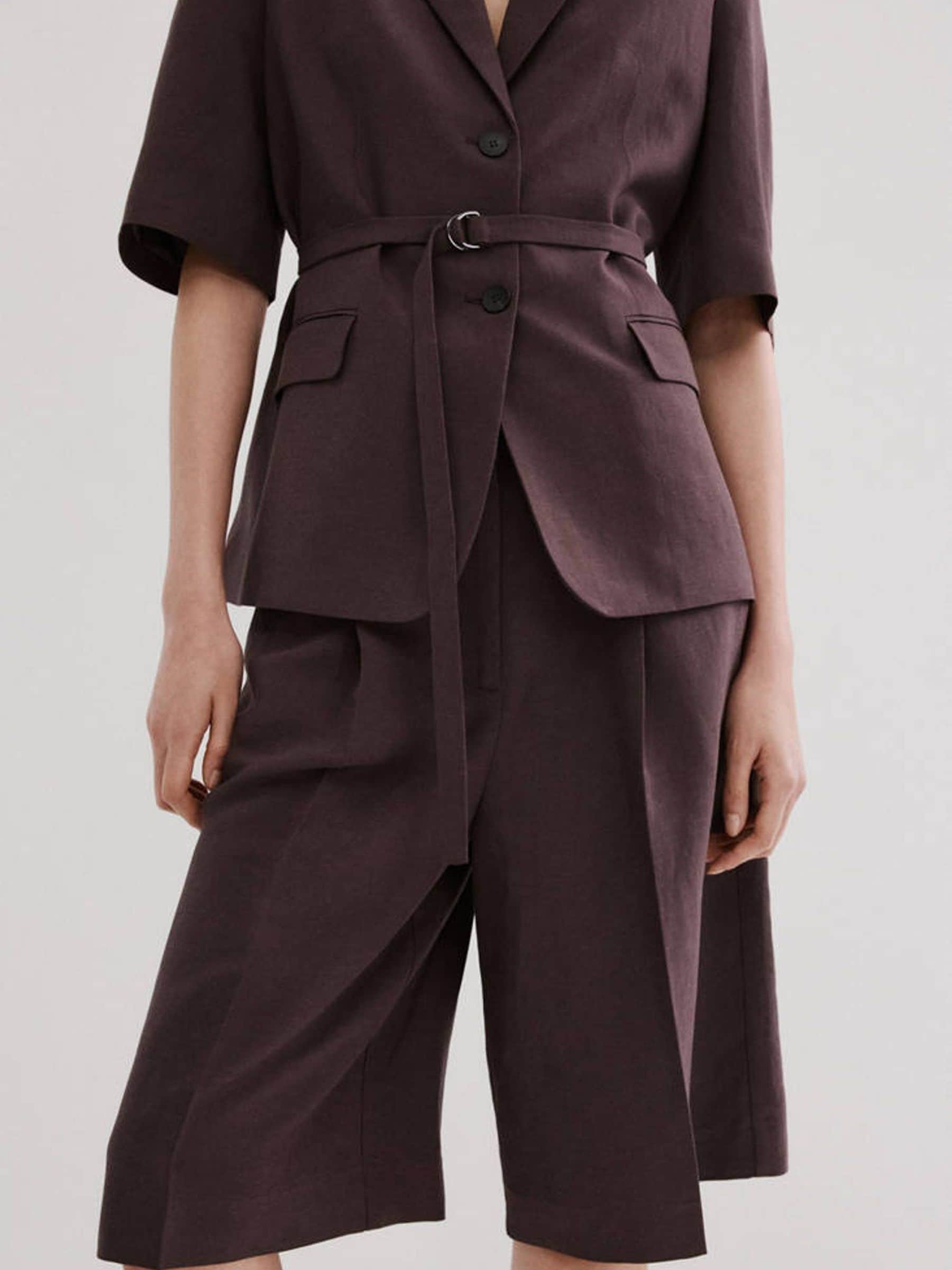 Mango Women's Purple Tailored Bermuda Shorts With Linen