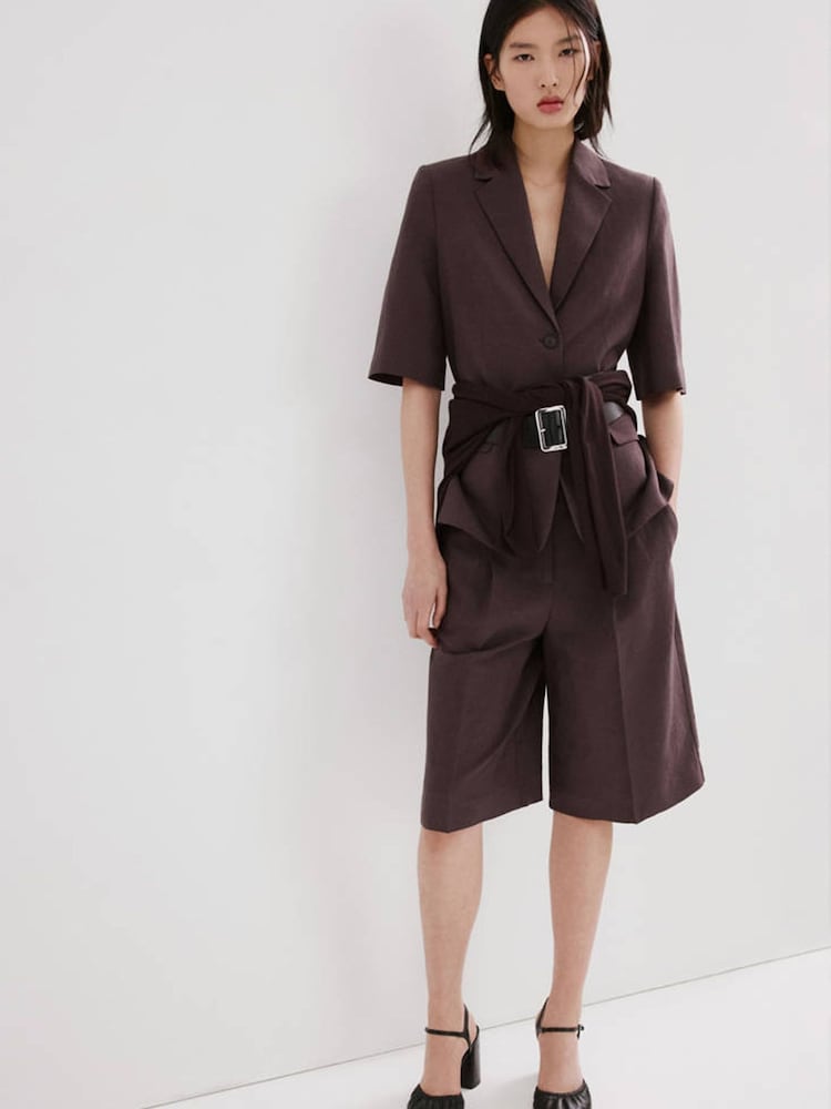 Mango Purple Tailored Bermuda Shorts With Linen - Image 1 of 5 Mango Purple Tailored Bermuda Shorts With Linen - Image 1 of 5