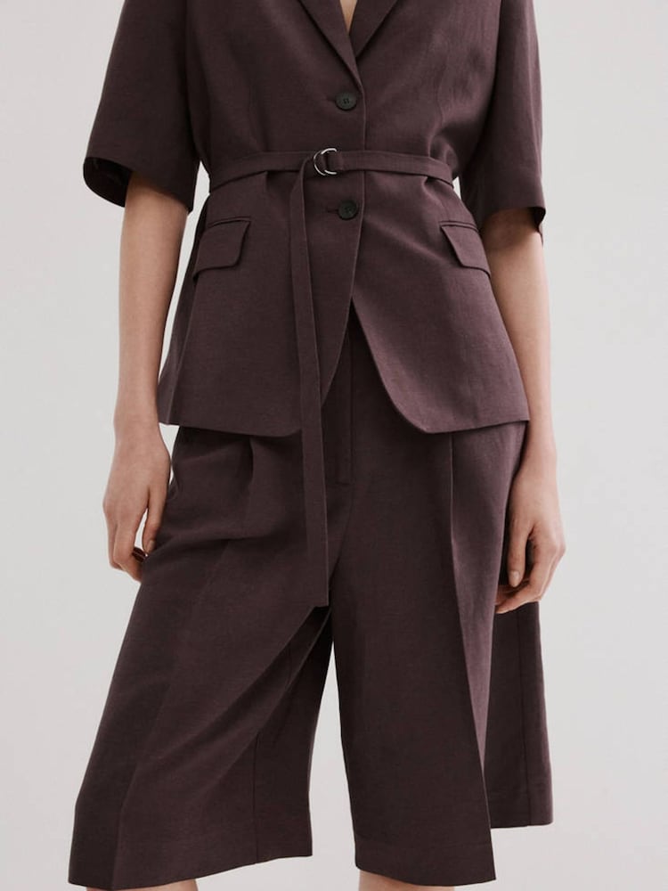 Mango Purple Tailored Bermuda Shorts With Linen - Image 2 of 5 Mango Purple Tailored Bermuda Shorts With Linen - Image 2 of 5