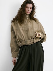 Mango Brown High Neck Buckle Cotton Jacket - Image 3 of 7