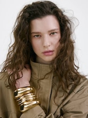 Mango Brown High Neck Buckle Cotton Jacket - Image 4 of 7