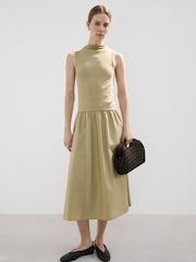 Mango Green Sleeveless Ribbed Poplin Midi Dress - Image 1 of 6