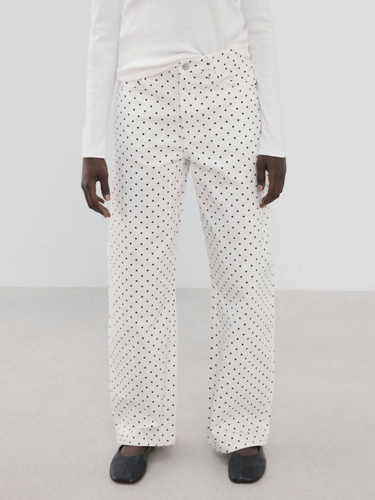 Mango White Polka Dot Wide Leg Jeans - Image 1 of 6