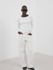 Mango White Polka Dot Wide Leg Jeans - Image 2 of 6