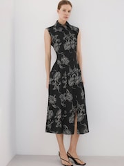 Mango Black Sleeveless Collared Midi Dress - Image 1 of 7