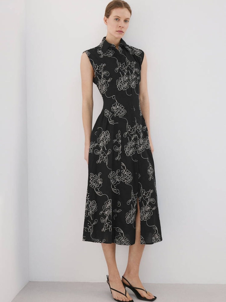 Mango Black Sleeveless Collared Midi Dress - Image 1 of 7
