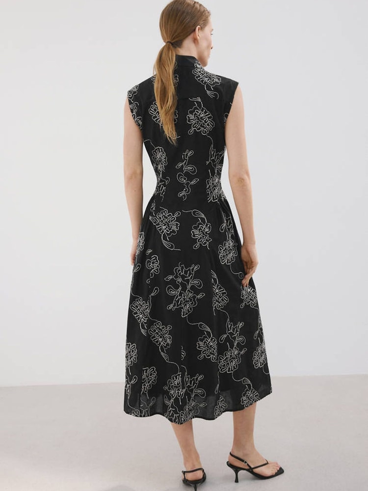 Mango Black Sleeveless Collared Midi Dress - Image 2 of 7
