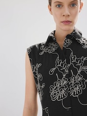 Mango Black Sleeveless Collared Midi Dress - Image 4 of 7