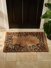 Black Rubber Leopard Border Coir Doormat - Image 1 of 5