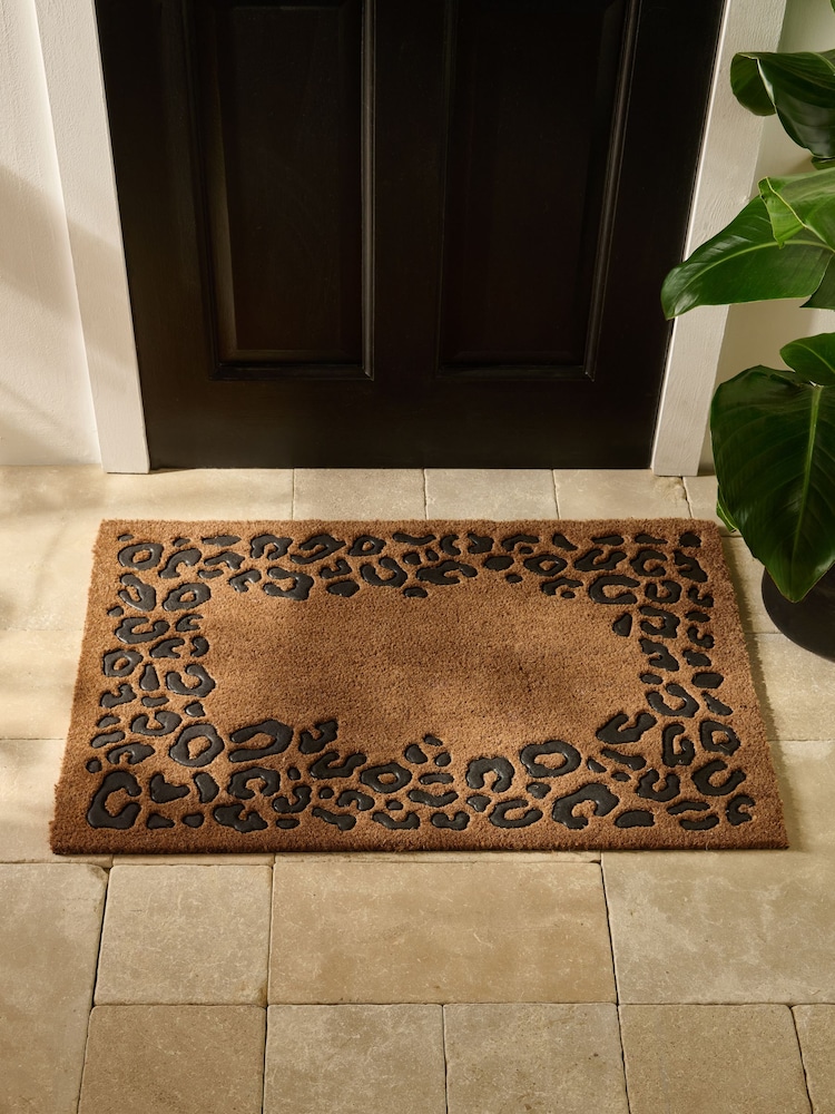 Black Rubber Leopard Border Coir Doormat - Image 1 of 5 Black Rubber Leopard Border Coir Doormat - Image 1 of 5