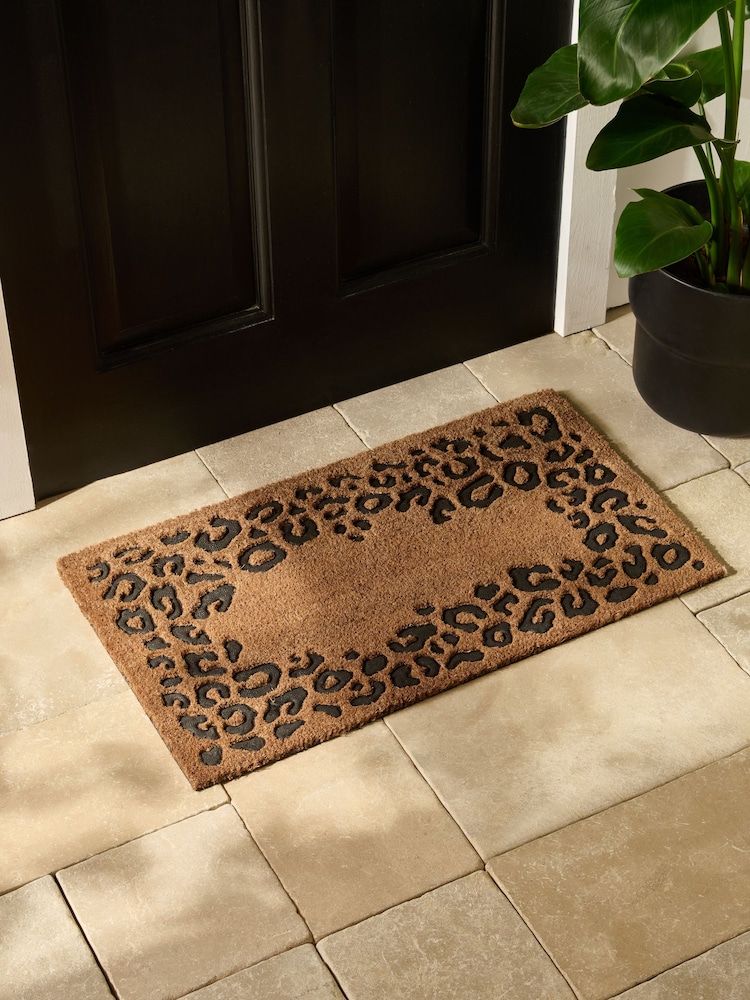 Black Rubber Leopard Border Coir Doormat - Image 2 of 5 Black Rubber Leopard Border Coir Doormat - Image 2 of 5