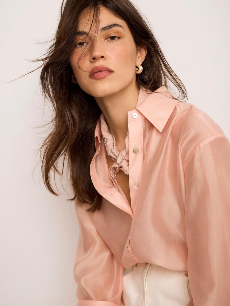 Mint Velvet Pink Sheer Shirt - Image 1 of 8