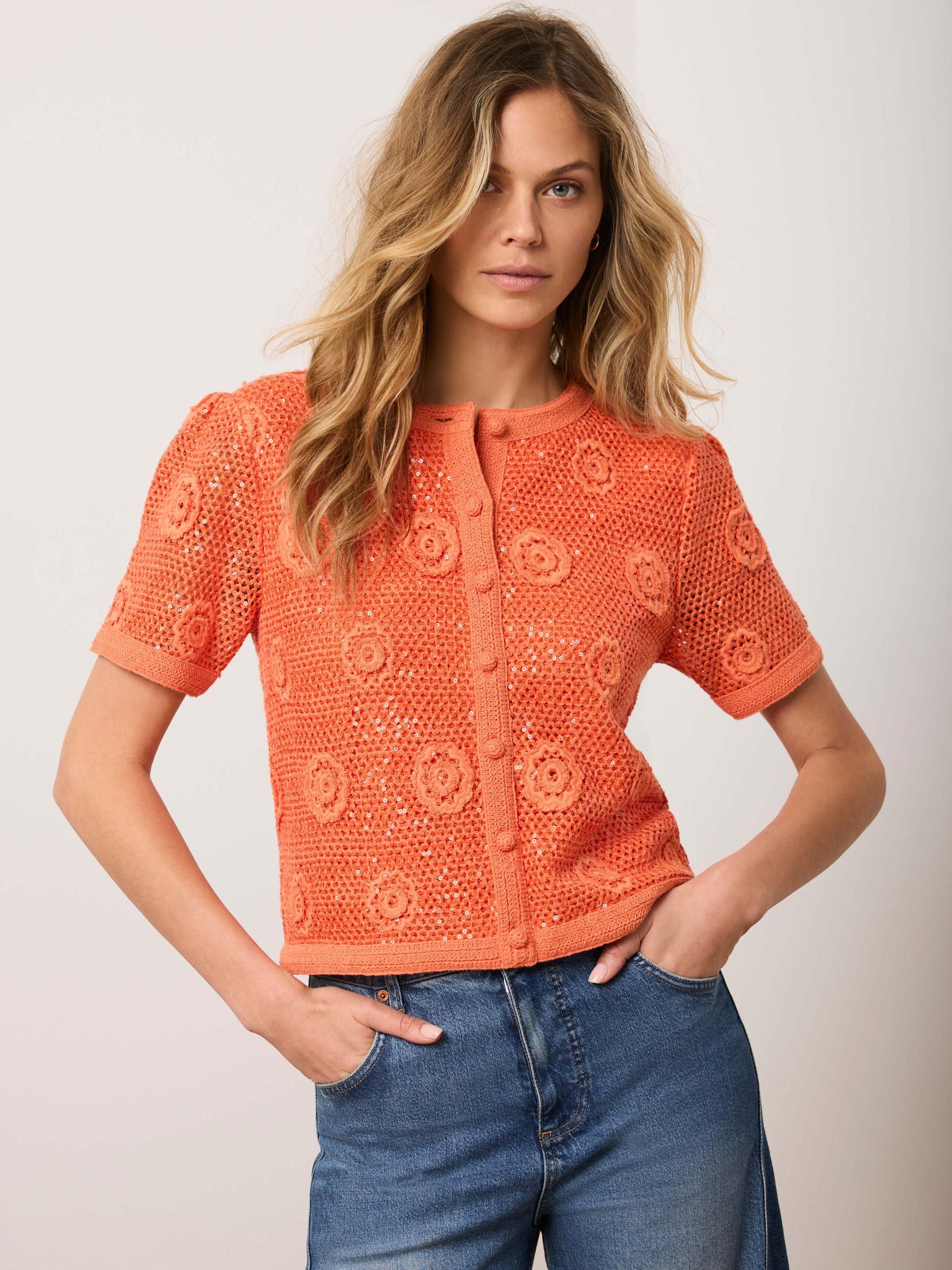 Buy Mint Velvet Orange Cotton Sequin Flower Crochet Top from Next
