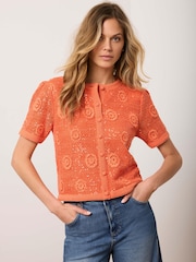 Mint Velvet Orange Cotton Sequin Flower Crochet Top - Image 1 of 8