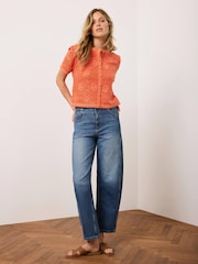 Mint Velvet Orange Cotton Sequin Flower Crochet Top - Image 3 of 8