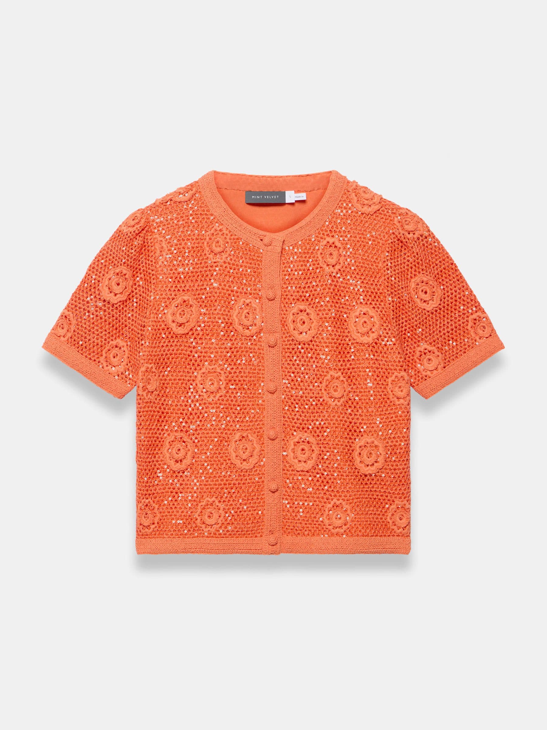 Buy Mint Velvet Orange Cotton Sequin Flower Crochet Top from Next USA
