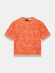 Mint Velvet Orange Cotton Sequin Flower Crochet Top - Image 7 of 8