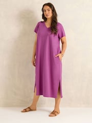 Evans Purple Short Sleeve Slub Jersey Dress - Image 1 of 5