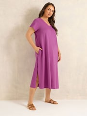Evans Purple Short Sleeve Slub Jersey Dress - Image 2 of 5