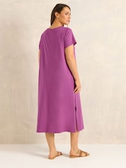 Evans Purple Short Sleeve Slub Jersey Dress - Image 3 of 5