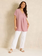 Evans Pink Grown On Sleeve Pleated Swing Top - Image 2 of 5