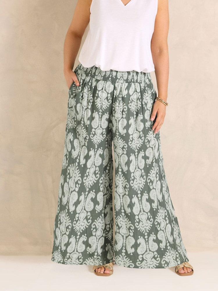 Evans Green Shirred Waist Trousers - Image 2 of 5