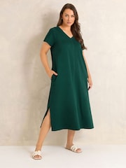 Evans Green Short Sleeve Slub Jersey Dress - Image 1 of 6