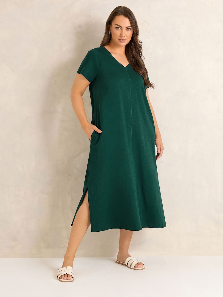 Evans Green Short Sleeve Slub Jersey Dress - Image 1 of 6