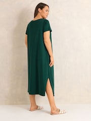 Evans Green Short Sleeve Slub Jersey Dress - Image 2 of 6
