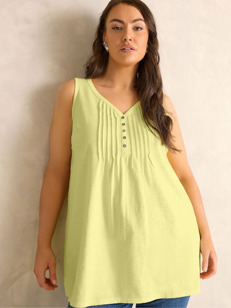 Evans Yellow Sleeveless Henley Top - Image 1 of 5 Evans Yellow Sleeveless Henley Top - Image 1 of 5