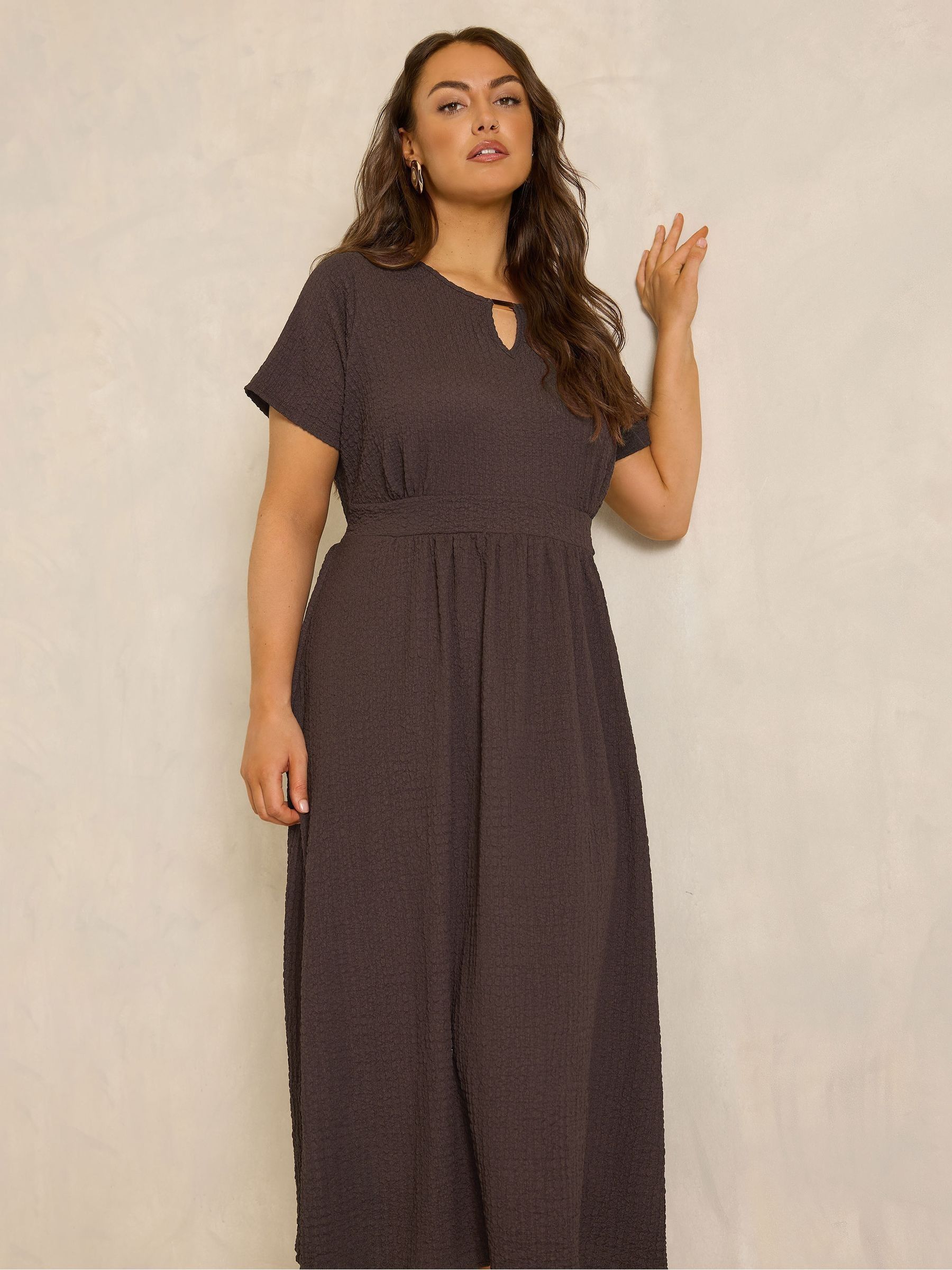 Evans Women's Brown Textured Bar Detail Dress - Image 1