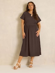 Evans Brown Textured Bar Detail Dress - Image 2 of 5