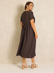 Evans Brown Textured Bar Detail Dress - Image 3 of 5