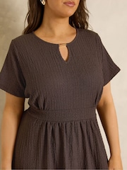 Evans Brown Textured Bar Detail Dress - Image 4 of 5