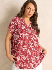 Evans Red Short Sleeve Notch Neck Top - Image 1 of 6