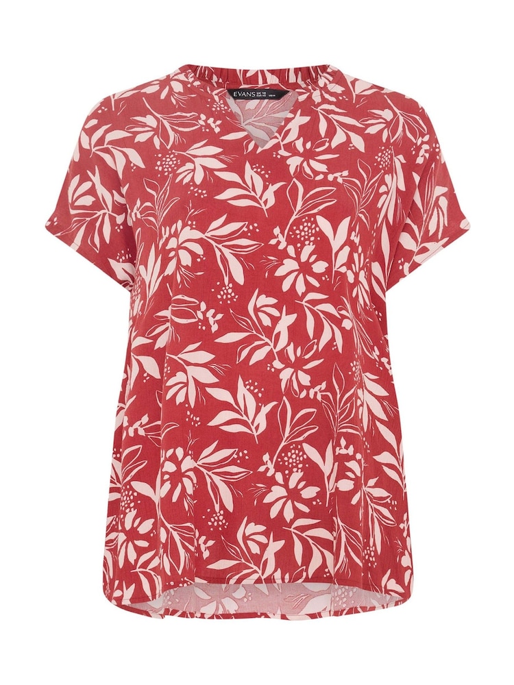 Evans Red Short Sleeve Notch Neck Top - Image 6 of 6 Evans Red Short Sleeve Notch Neck Top - Image 6 of 6