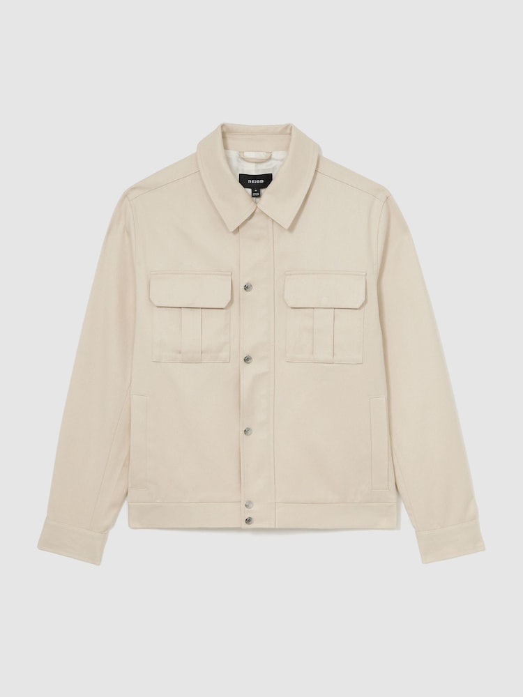 Reiss Stone Americas Lyocell-Cotton Twill Bomber Jacket - Image 2 of 8 Reiss Stone Americas Lyocell-Cotton Twill Bomber Jacket - Image 2 of 8